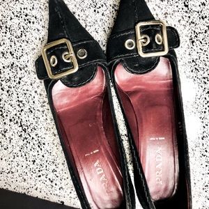 Prada Black Suede Buckle Heel 38.5 Size